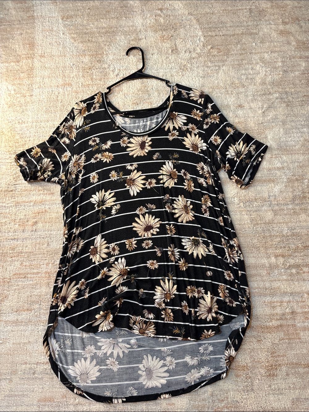 Maurices Black Floral & Cream-Striped High-Low Tunic